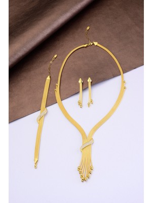 925 Ayar Gümüş Trabzon Hasırı 4 Sıra Taş Detay Dorikalı Set