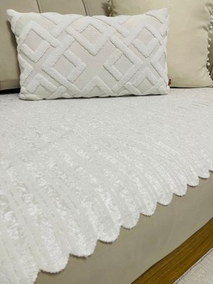 Mihra Home Bambu Çizgili Süngerli Kadife Kaymaz Koltuk Örtüsü (Sadece Oturma Yerini Kapatır) 85X210 Pembe