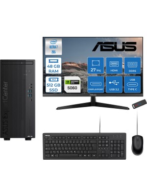 Asus Expertcenter B900MF Intel® Core™ Ultra 7 265 5.3ghz Aı 48GB Ddr5 512GB SSD 8GB/RTX5060 27"Mon120Hz  Freedos Mini Tower Masaüstü Bilgisayar B900MF50602731F17+ZETTAUSBBELLEK