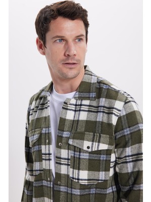 Tudors Erkek Regular Fit Rahat Kesim Kışlık Kareli Çift Cepli Çıtçıtlı Gömlek