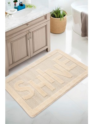 Konfor Halı Doğal Kaymaz Taban Banyo Paspas Uzun Ömürlü Yumuşak Dokulu Su Emici Yıkanabilir Yazılı Paspas Shine 60X100