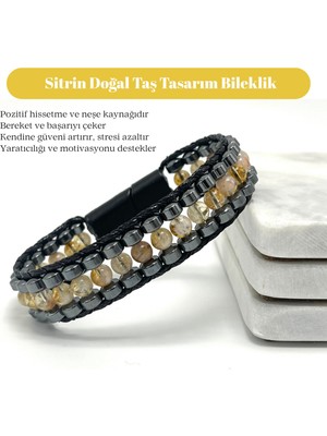 Yıldız Doğal Taş Sertifikalı Sitrin Taşı Erkek Bileklik – Çelik Kilitli, Doğal Taş Tasarım, Şık ve Özgün Aksesuar