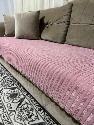 Göksal Süvari Bambu Çizgili Süngerli Kadife Kaymaz Çekyat Koltuk Örtüsü (Sadece Oturma Yerini Kapatır) 85X210 Mavi