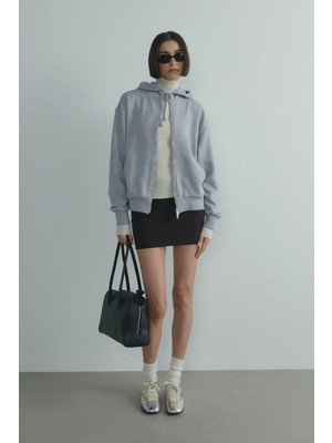 Suud Collection Gri Salted Oversize Fermuarlı Hırka