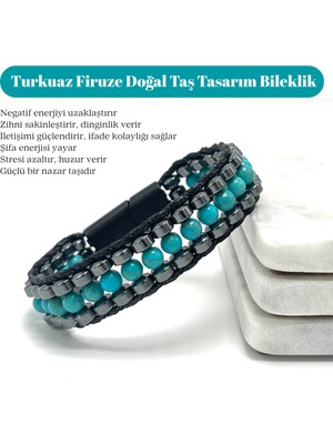 Yıldız Doğal Taş Sertifikalı Turkuaz ( Firuze ) Taşı Erkek Bileklik – Çelik Kilitli, Doğal Taş Tasarım, Şık ve Özgün