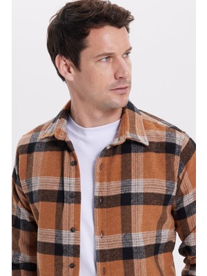 Tudors Erkek Slim Fit Dar Kesim Kareli Kışlık Oduncu Gömlek Uzun Kol Günlük Kullanım
