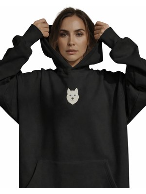 Muhtar Store Minimal Husky Desenli Siyah Unisex Kapüşonlu Sweatshirt – Dtf Baskı