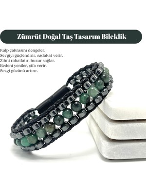 Yıldız Doğal Taş Sertifikalı Zümrüt Taşı Erkek Bileklik – Çelik Kilitli, Doğal Taş Tasarım, Şık ve Özgün Aksesuar
