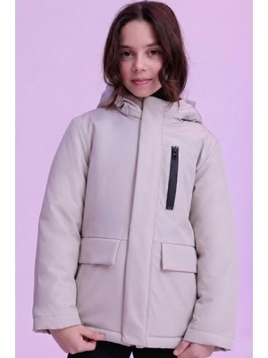 Kız Çocuk Taş Içi Kürklü Su ve Rüzgar Geçirmez Kapüşonlu Kışlık Mont Parka