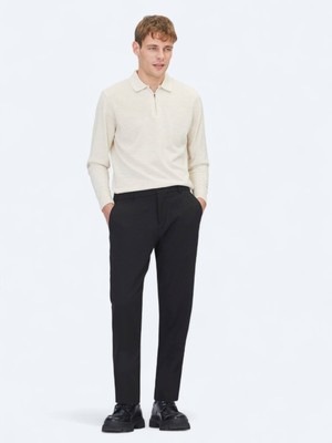 Kip Siyah Dokuma Jogging Fit Casual Pantolon