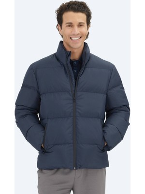 Kip Lacivert Regular Fit Dik Yaka Casual Dokuma Mont