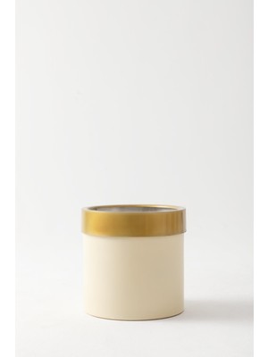 Güleç Yapay Çiçek Metal Saksı Krem (Gold Bilezikli) 25*25*25