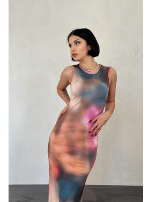 Sidelya Concept Bej Batik Desenli Elbise