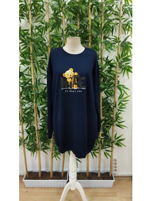 Sidelya Concept Kadın Uzun Kollu Bisiklet Yaka Ayı Desenli Viskon Iki Iplik Elbise