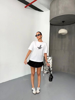 Sidelya Concept Kısa Kol Baskılı T-Shirt - Beyaz