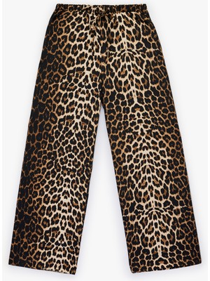 Koton Beli Bağcıklı Cepli Leopar Desenli Geniş Paça Pantolon
