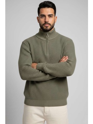 Marco Yarım Yaka Fermuarlı Kazak - Çağla Yeşili