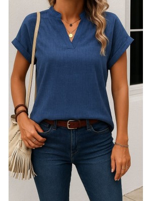 Sidelya Concept Kadın Kısa Kollu Hakim Yaka Sofya Bluz