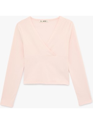 Koton Kruvaze Yaka Pamuklu Slim Fit Uzun Kollu Tişört