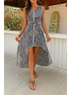 Sidelya Concept Kadın Kolsuz V Yakalı Desenli Süprem Tulum Elbise