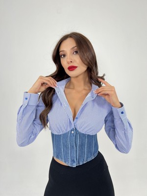 Sidelya Concept 6963 Gömlek-Mavi Beyaz Çizgili