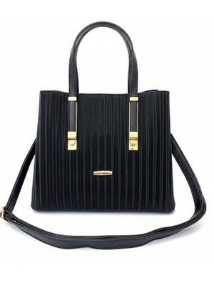 Sanmorris Kadın Uzun Askılı 4 Bölmeli Gold Aksesuarlı Sade Şık El ve Omuz Çantası