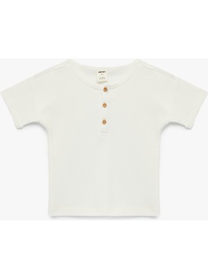 Koton Bisiklet Yaka Kısa Kollu Düğmeli Pamuklu Tişört