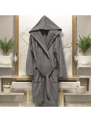 Kadife Kapüşonlu Bornoz %100 Pamuk