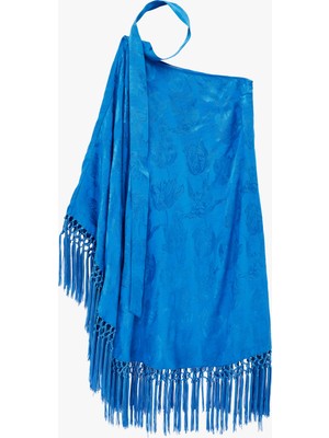 Koton Viskon Kumaş Asimetrik Kesim Uzun Püsküllü Tek Omuz Elbise