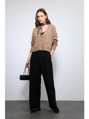 Antioch Siyah Bel Lastikli Pileli Kadın Pantolon