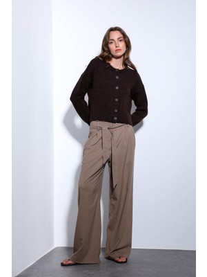 Antioch Vizon Kemerli Pileli Geniş Kadın Pantolon