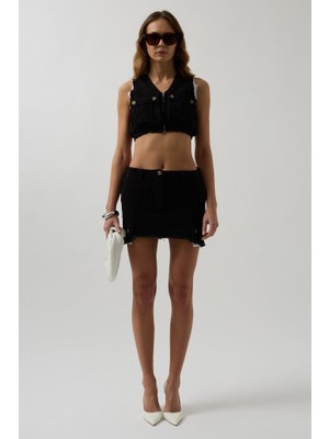 Sidelya Concept V Yaka Düğmeli Crop Yelek