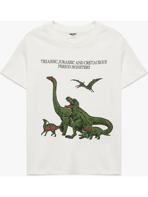 Koton Dinozor Baskılı Kısa Kollu Bisiklet Yaka Pamuklu Tişört