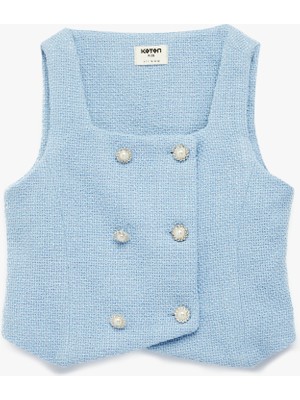 Koton Düğme Detaylı Kare Yaka Kolsuz Tüvit Yelek