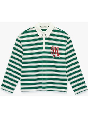 Koton Rahat Kalıp Uzun Kollu Baskılı Polo Yaka Tişört