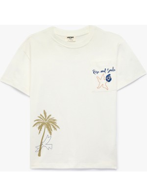 Koton Pamuklu Bisiklet Yaka Kısa Kollu Baskılı Tişört