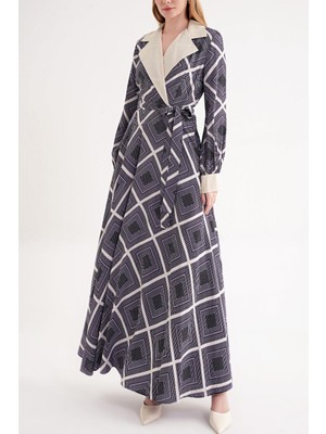 Societa Desenli Geniş yakalı vatkalı elbise 94513