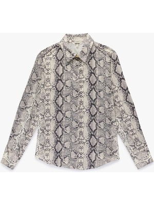 Koton Regular Fit Uzun Kollu Yılan Baskı Desenli Saten Gömlek