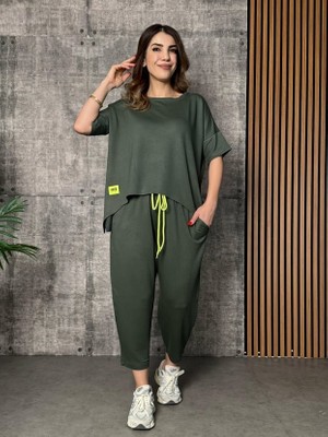 Sidelya Concept Kadın Kısa Kollu Bisiklet Yaka Viskon Iki Iplik Bluz ve Pantolon Ikili Takım