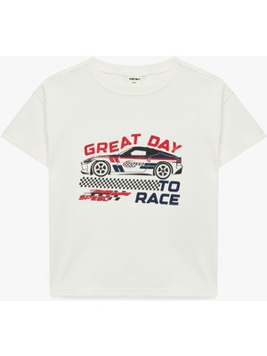 Koton Araba Baskılı Kısa Kollu Bisiklet Yaka Pamuklu Tişört