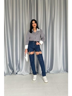 Sidelya Concept Mavi Askılı Iki Parça Jeans Pantolon