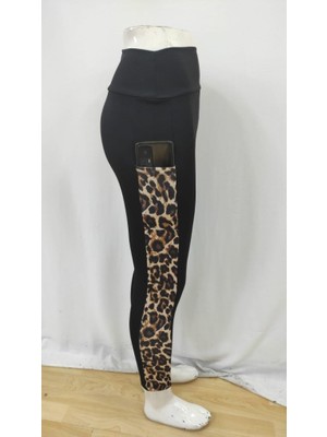 Sidelya Concept Kadın Yüksek Bel Leopar Desen ve Cep Detaylı Dalgıç Tayt