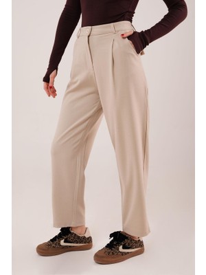 Sidelya Concept Kapama Cep Detaylı Krem Pantolon