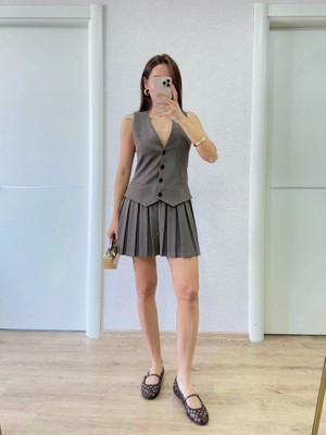 Sidelya Concept Takım Görünümlu Yelekli Mini Elbise- Füme