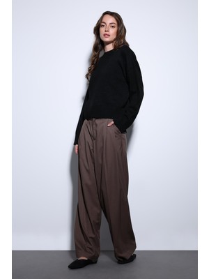 Antioch Kahve Pileli Palazzo Kadın Pantolon