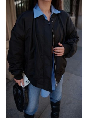 Sidelya Concept Cepli Bomber Ceket Mont - Siyah