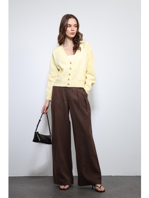 Antioch Kahve Bel Lastikli Pileli Kadın Pantolon