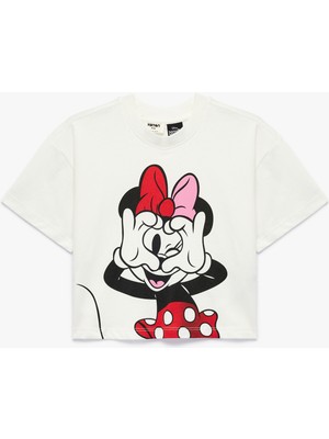 Koton Minnie Mouse Baskılı Kısa Kollu Pamuklu Lisanslı Crop Tişört