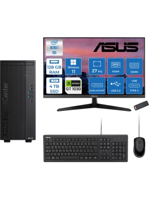 Asus Expertcenter B900MF Intel® Core™ Ultra 7 265 5.3ghz Aı 128GB Ddr5 4tb SSD 4GB/GT1030  27"Mon120Hz  WIN11HOME Mini Tower Masaüstü Bilgisayar B900MF10302721H40+ZETTAUSBBELLEK