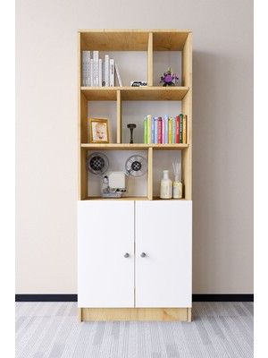 Mirobi Torfa 2 Kapaklı 6 Bölmeli Dekoratif Kitaplık Rivoli-Beyaz